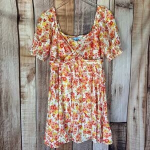 Draper James Dress Mini Floral Puff Sleeve Short Smocked Back Size 10 Summer